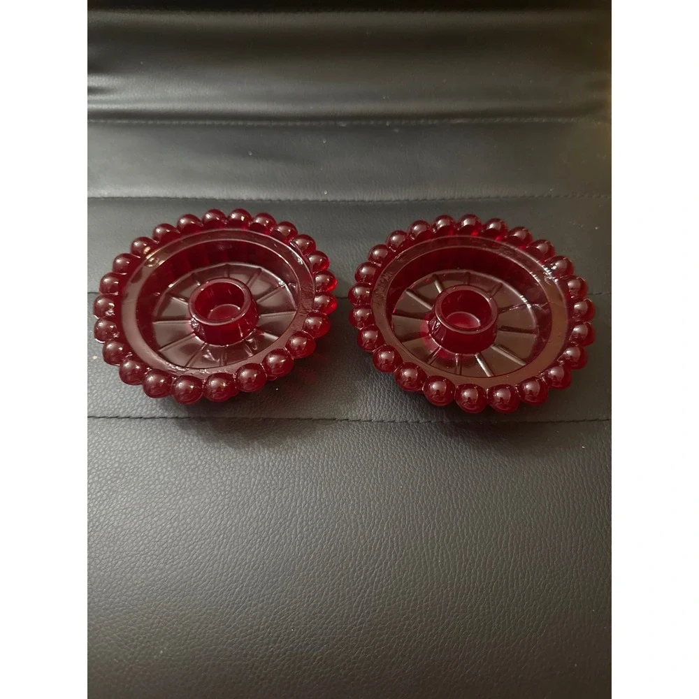 Peltier Glass Ruby Red Taper Candlestick Holders Vintage Made in USA 224RU pair